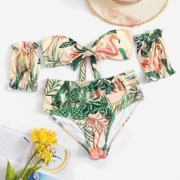 

Random Tropical With High Waist Bikini With Cuff
