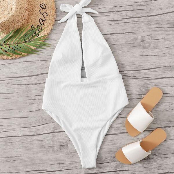 

Plunging Neck Halter One Piece Swimsuit