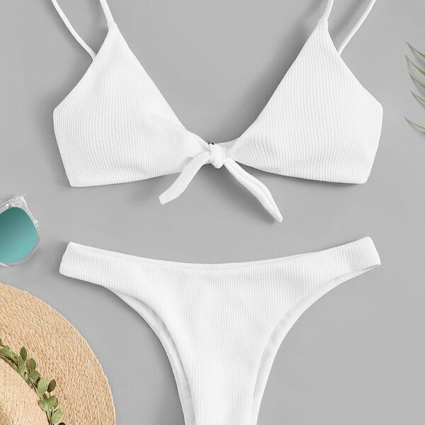 

Plus Knot Front Ribbed Top With Cheeky Bikini