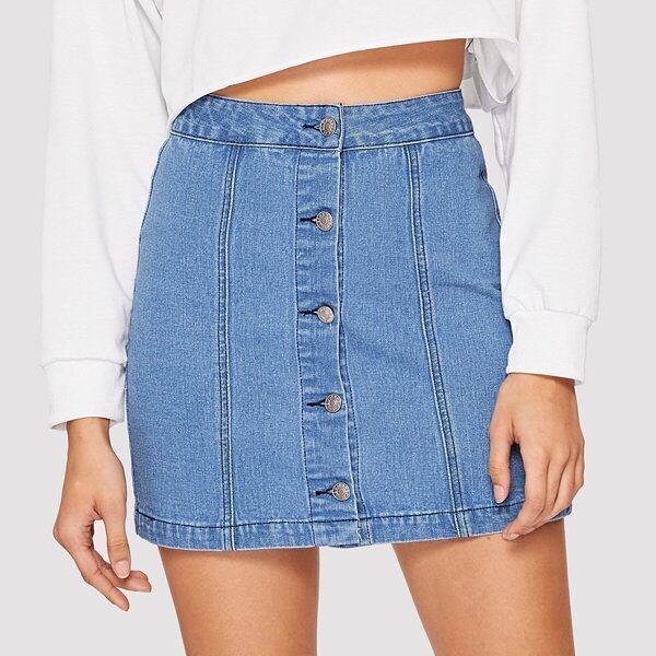 

Single Breasted Bodycon Denim Skirt