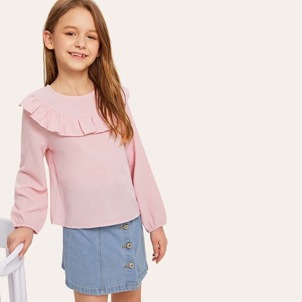 

Girls Ruffle Foldover Front Blouse