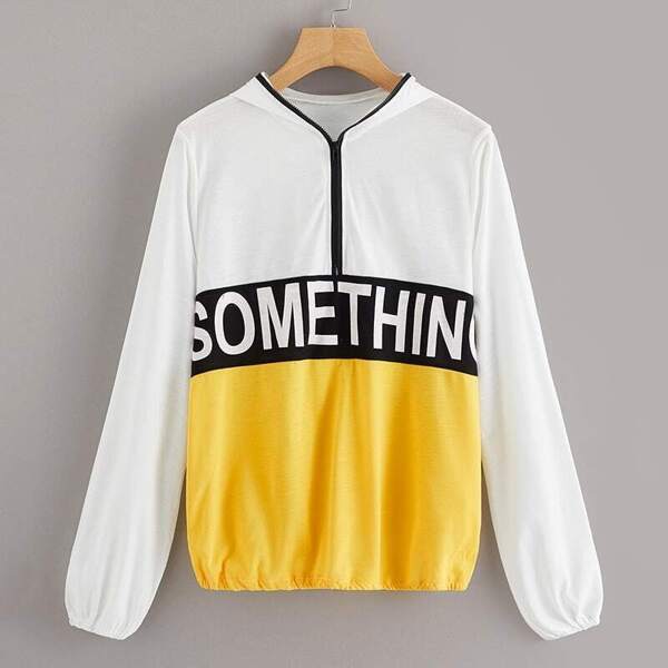

Zip Front Color-block Letter Hoodie