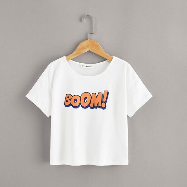 

Girls Letter Print T-shirt, White