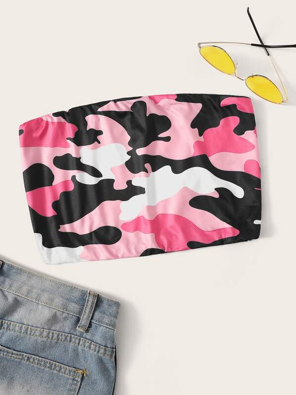 

Camo Print Crop Tube Top, Multicolor