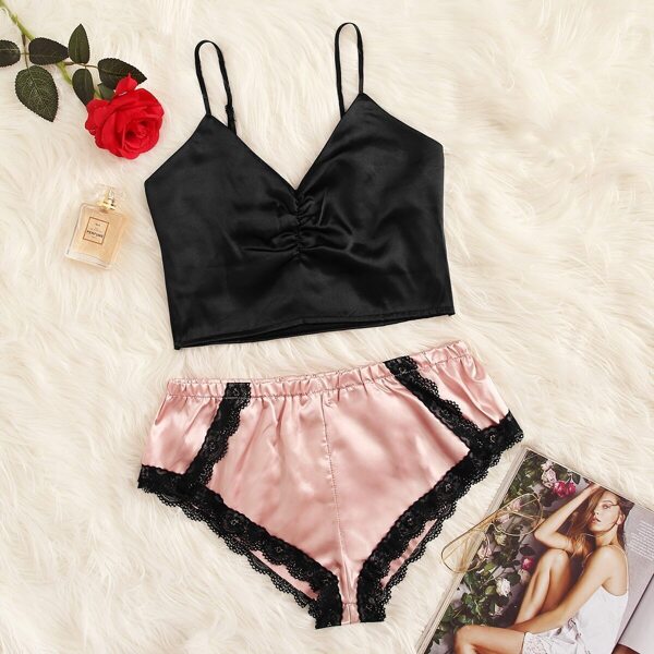 

Lace Trim Satin Lingerie Set