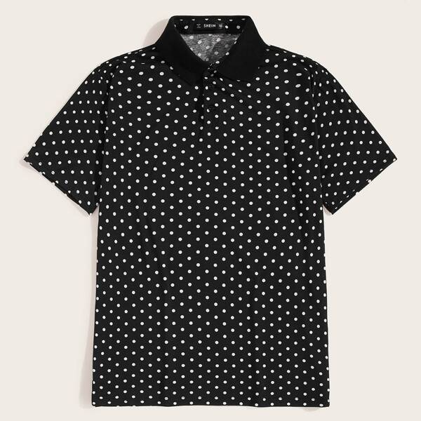 

Men Solid Collar Polka Dot Polo Shirt