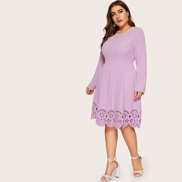 

Plus Scallop Edge Laser Cut Solid Dress