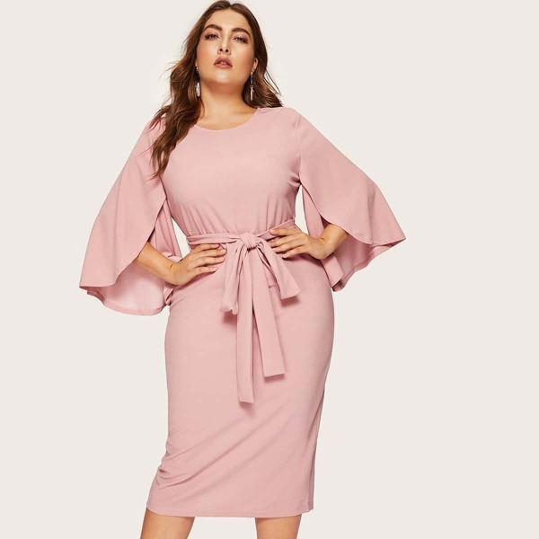

Plus Exaggerate Split Sleeve Pencil Dress, Pink