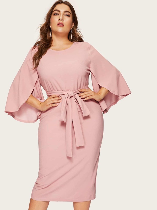 

Plus Exaggerate Split Sleeve Pencil Dress, Pink, Franziska