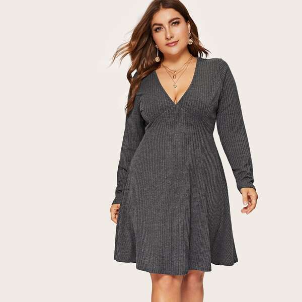 

Plus Plunging Neck Rib-knit Dress