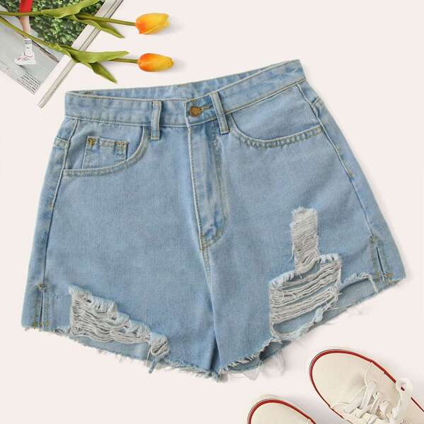

Destroyed Ripped Denim Shorts