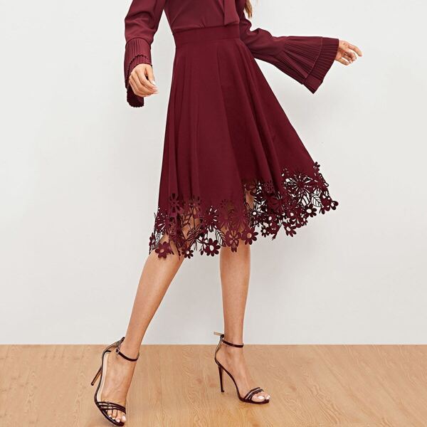 

Laser Cut Zip Back Skirt, Burgundy
