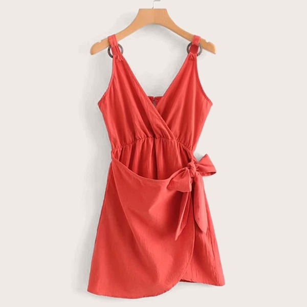 

Ring Loop Self Knot Surplice Sundress, Red