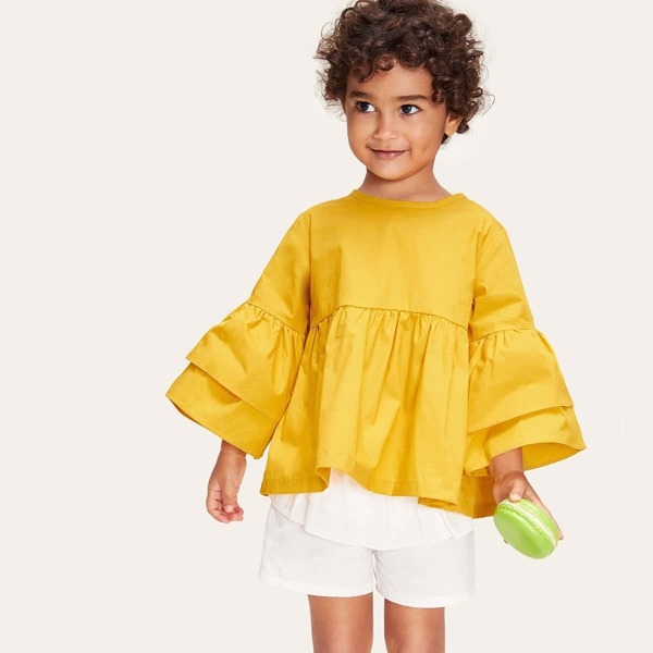 

Toddler Girls Flounce Sleeve Ruffle Hem Blouse