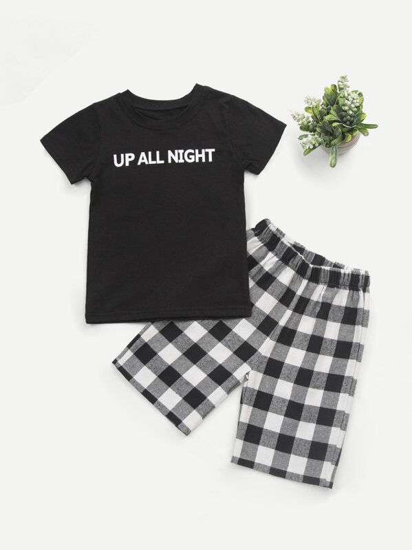 

Toddler Boys Letter Graphic Tee With Buffalo Check Shorts, Multicolor