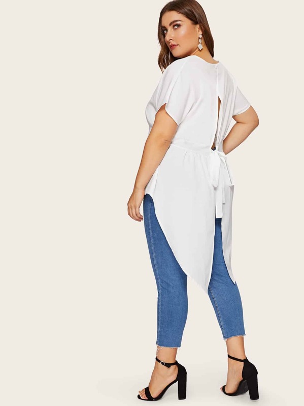 

Plus Knot Back High Low Hem Blouse, White, Franziska