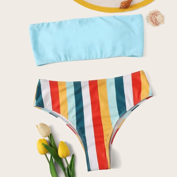 

Bandeau With Striped Bikini Set