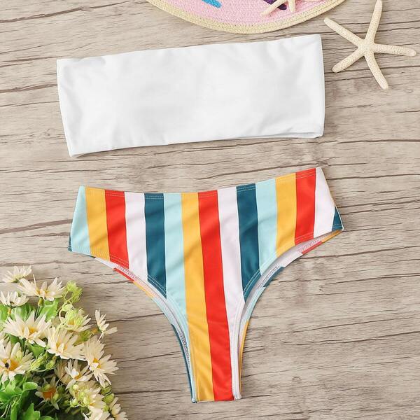 

Bandeau With Striped Bikini Set
