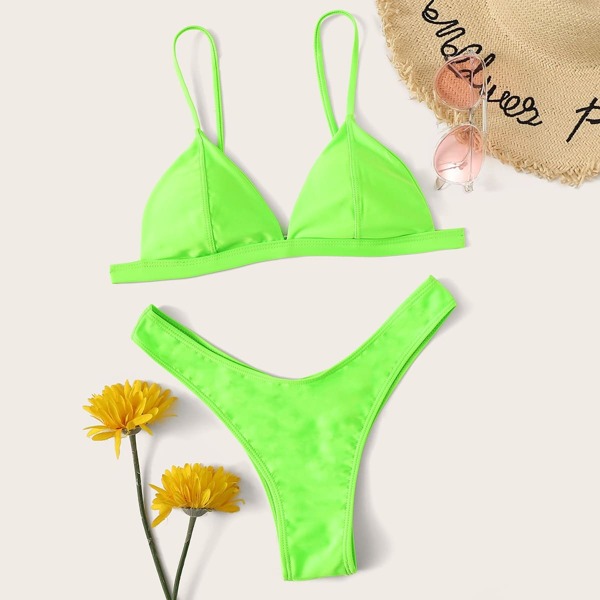 

Neon Lime Triangle Top With High Leg Bikini Set