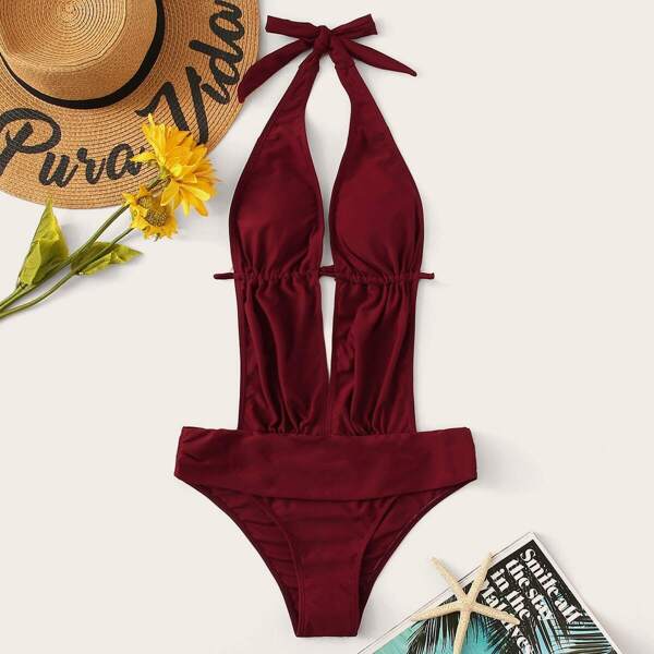 

Halter Cutout Plunge Neck Monokini