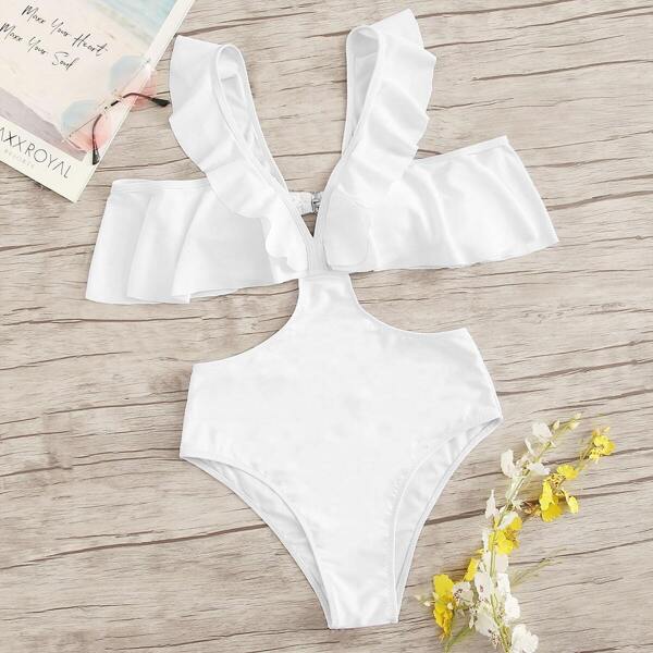 

Cut-out Side Ruffle Trim Monokini