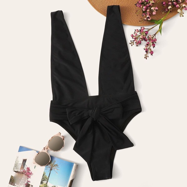 

Self Tie High Leg Plunge Monokini