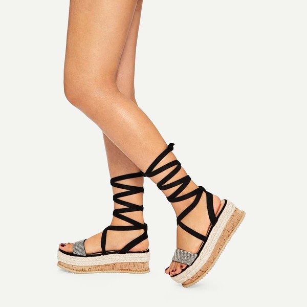 

Open Toe Tie Leg Wedge Heels