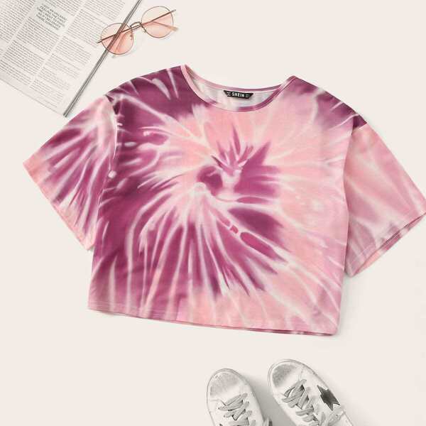 Tie Dye Round Neck Crop Tee