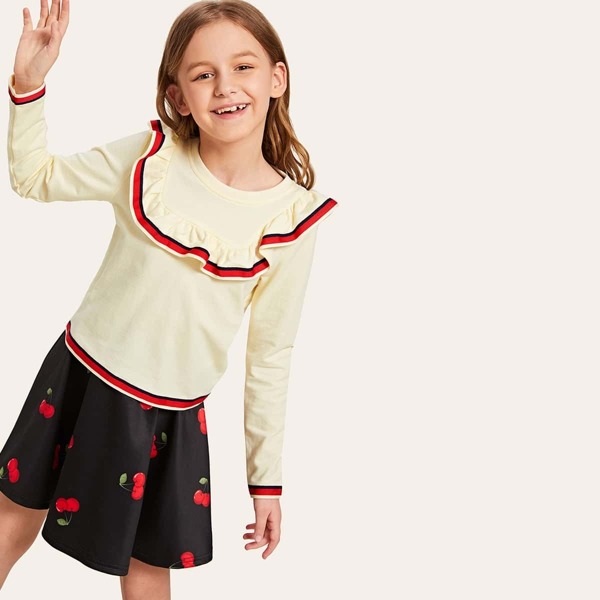 

Girls Ruffle Trim Tee & Cherry Skirt Set