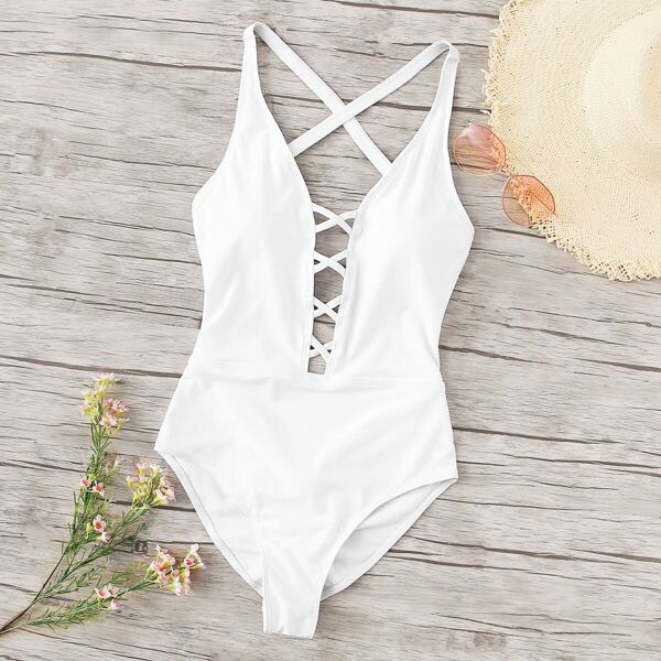 

Criss Cross One Piece Swimsuit, White