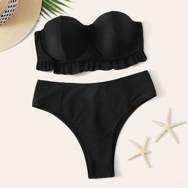 

Frill Trim Bandeau With High Cut Bikini