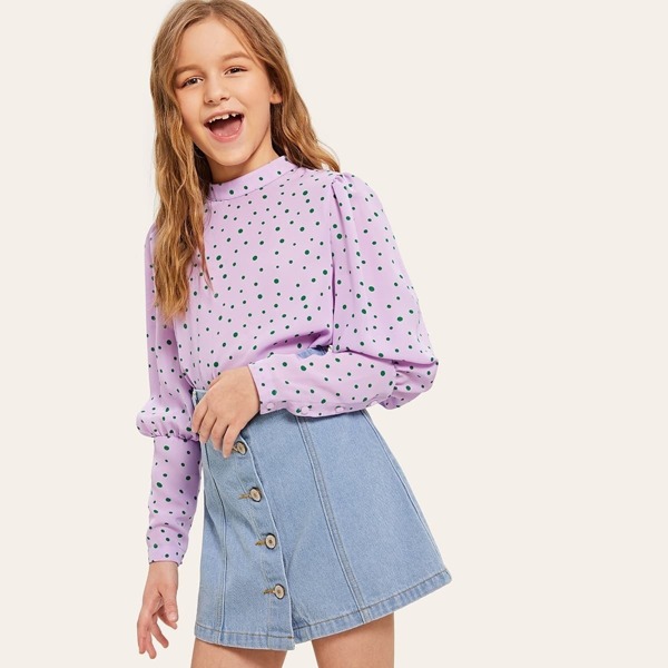 

Girls Leg-of-mutton Sleeve Polka Dot Blouse, Purple