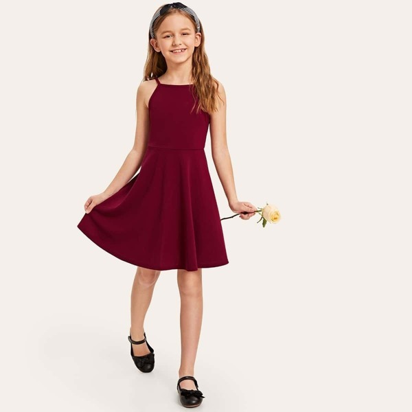 

Girls Zip Back Fit & Flare Dress, Burgundy