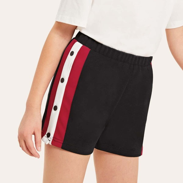 

Girls Elastic Waist Snap Button Side Shorts