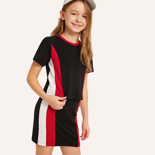 

Girls Color Block Tee & Skirt Set