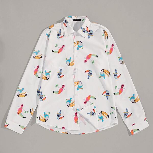 

Men Hornbill Print Shirt, White