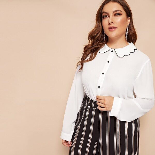 

Plus Scallop Collar Button Up Blouse