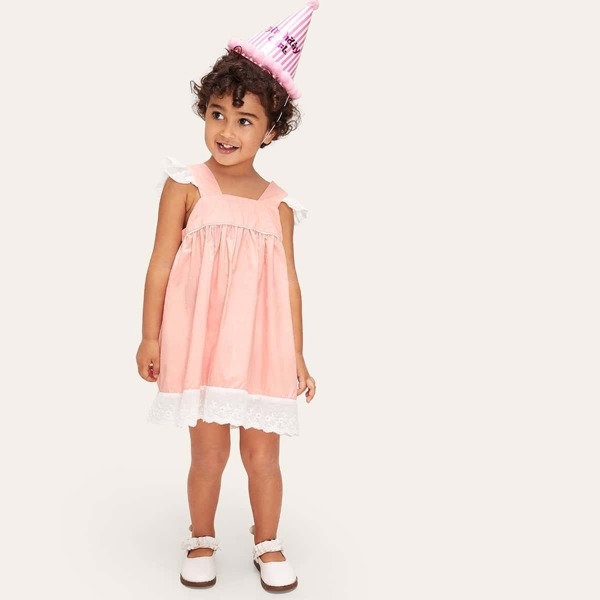 

Toddler Girls Contrast Ruffle Trim Babydoll Dress, Pink