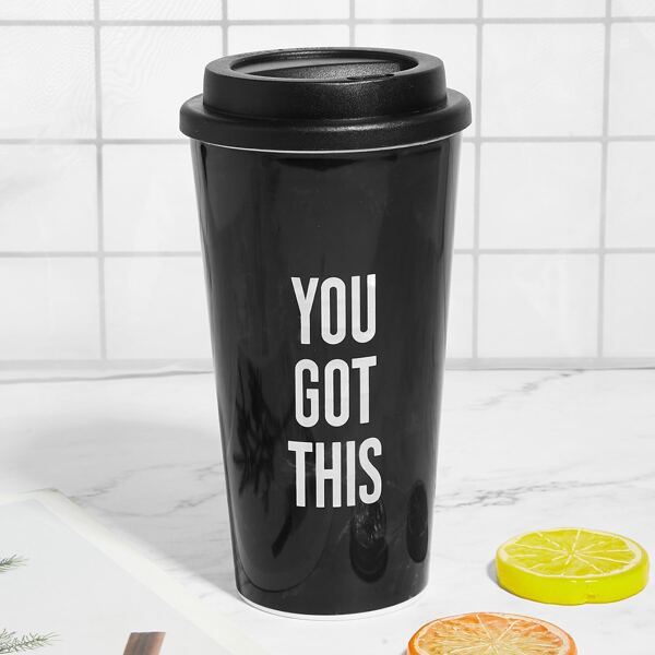 

Slogan Print Water Cup, Black