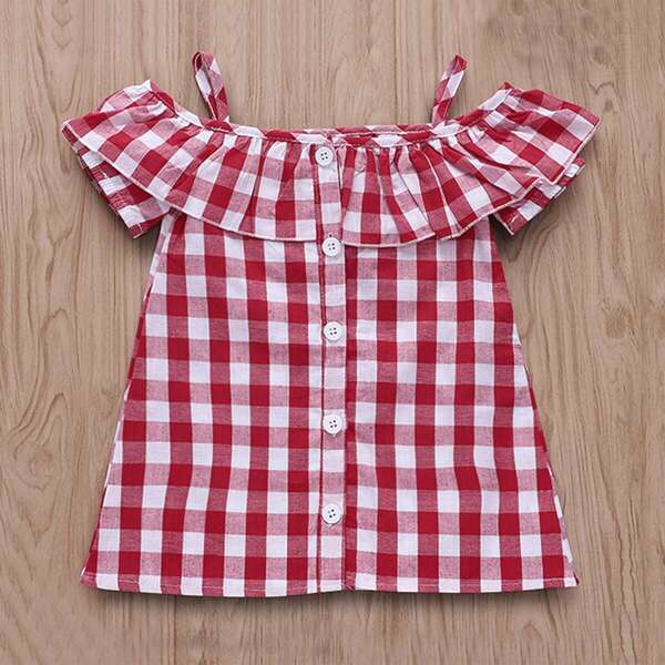

Toddler Girls Button Front Gingham Blouse