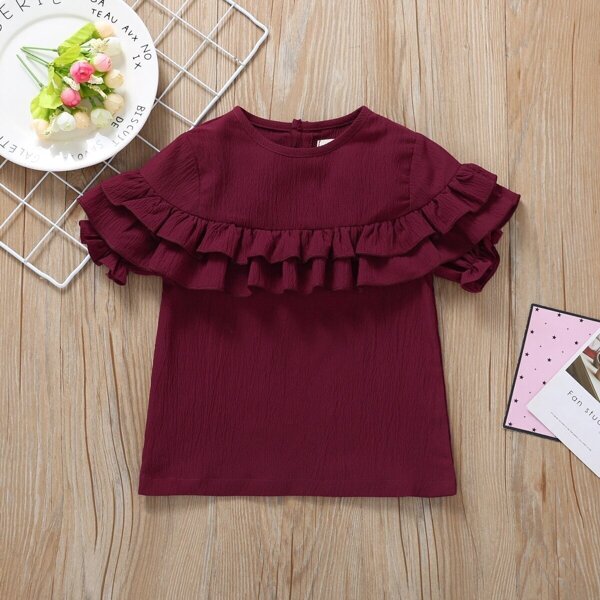 

Toddler Girls Ruffle Trim Buttoned Back Blouse, Burgundy