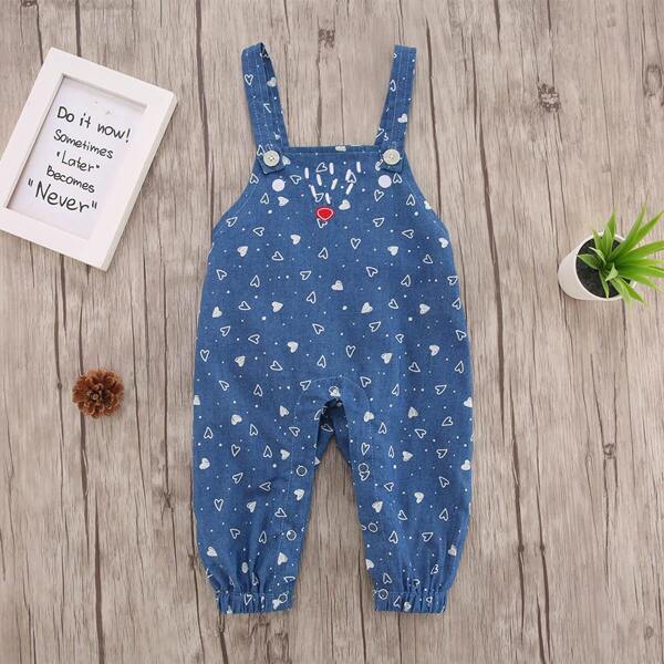 

Baby Heart Print Popper Overalls