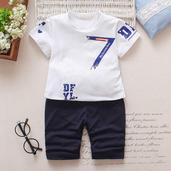 

Toddler Boys Letter Print Tee With Pants