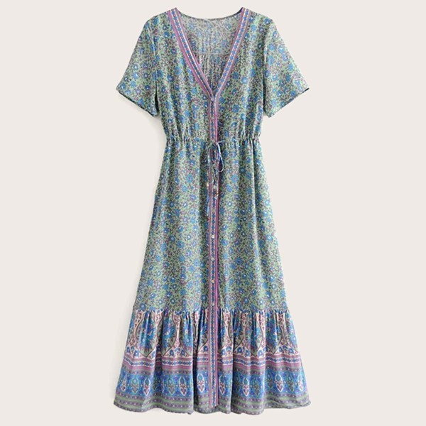

Ditsy Floral Button Through Pephem Dress