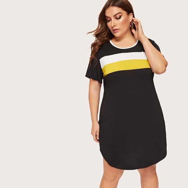 

Plus Color-block Tee Dress, Black