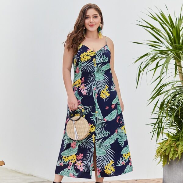 

Plus Floral Print Button Front Cami Dress