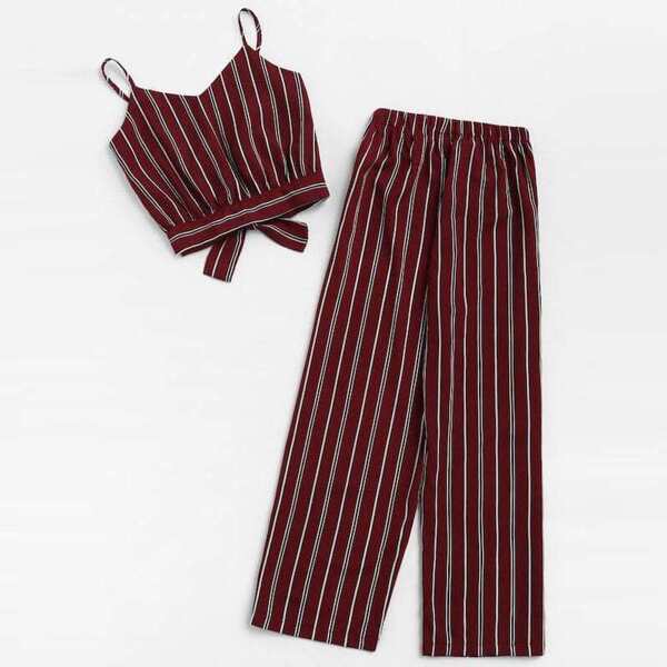 

Plus Knot Back Striped Cami Top With Pants