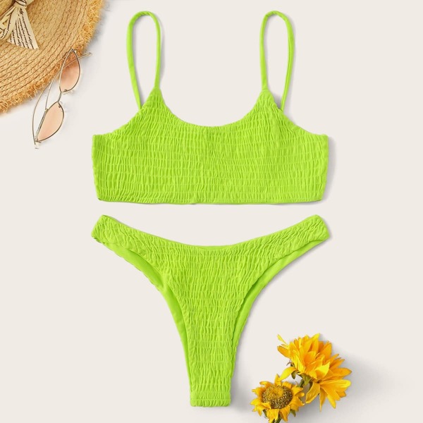 

Neon Lime Smocked Top With Cheeky Bikini