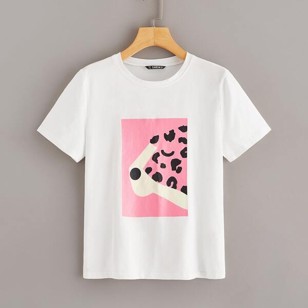 

Round Neck Leopard Print Tee