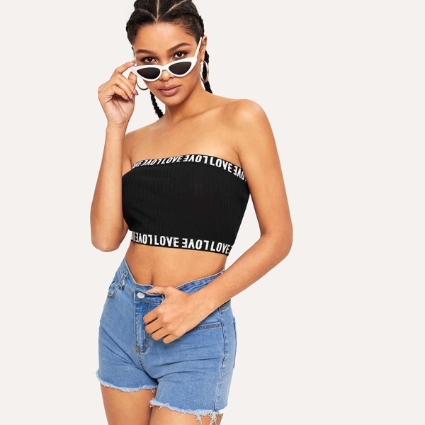 

Letter Hem Ribbed Bandeau Top